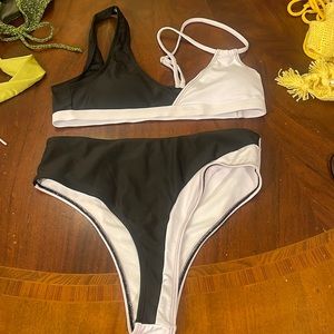 Shein black white full coverage bikini set